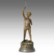 Niños Figura Estatua Niño Pesca Decoración Bronce Escultura TPE-343